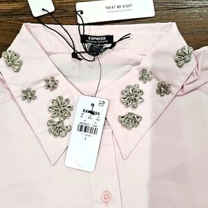 Express women shirt long sleeve pink